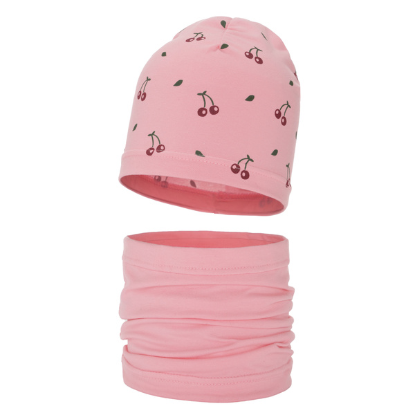 Czapka i komin dla dziewczynki jesienny, wiosenny komplet, różowy, bawełniany Cerise