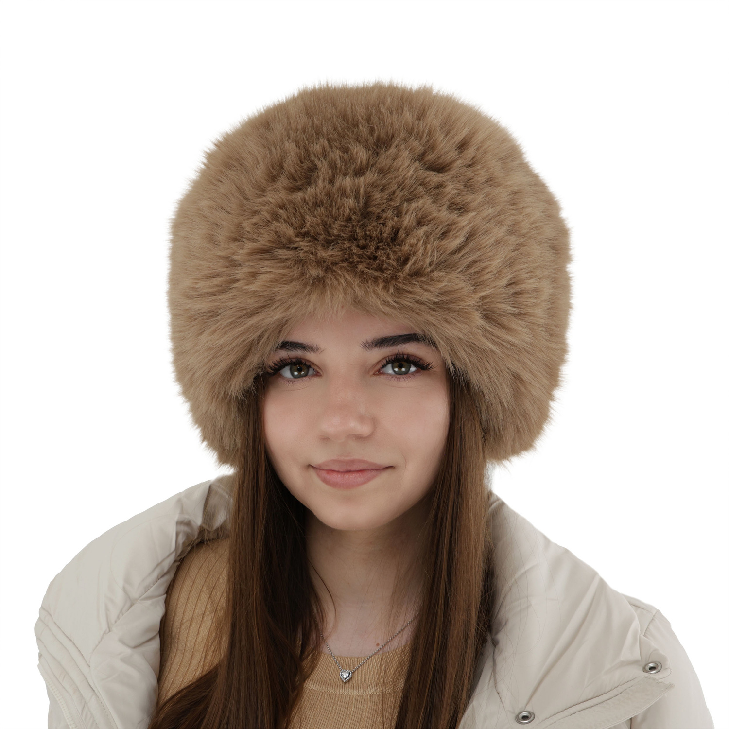 Czapka zimowa damska podszyta wełnianym polarem w kolorze camel Holly