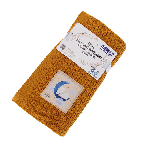 Kocyk Bambusowo-bawełniany dla dziecka, niemowlaka, musztardowy, delikatny Bambini