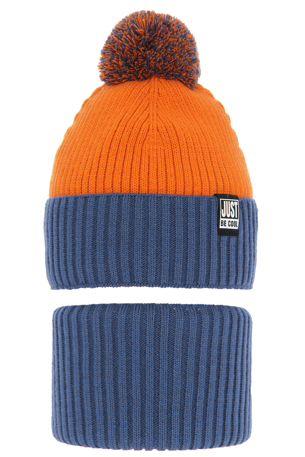 Czapka i komin dla chłopca zimowy komplet, niebieski, z pomponem Arlekin