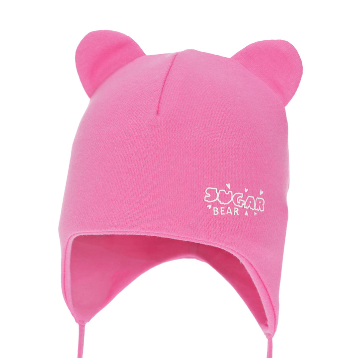 Czapka dla dziewczynki jesienna, wiosenna, różowa, bawełniana, wiązana Kelda