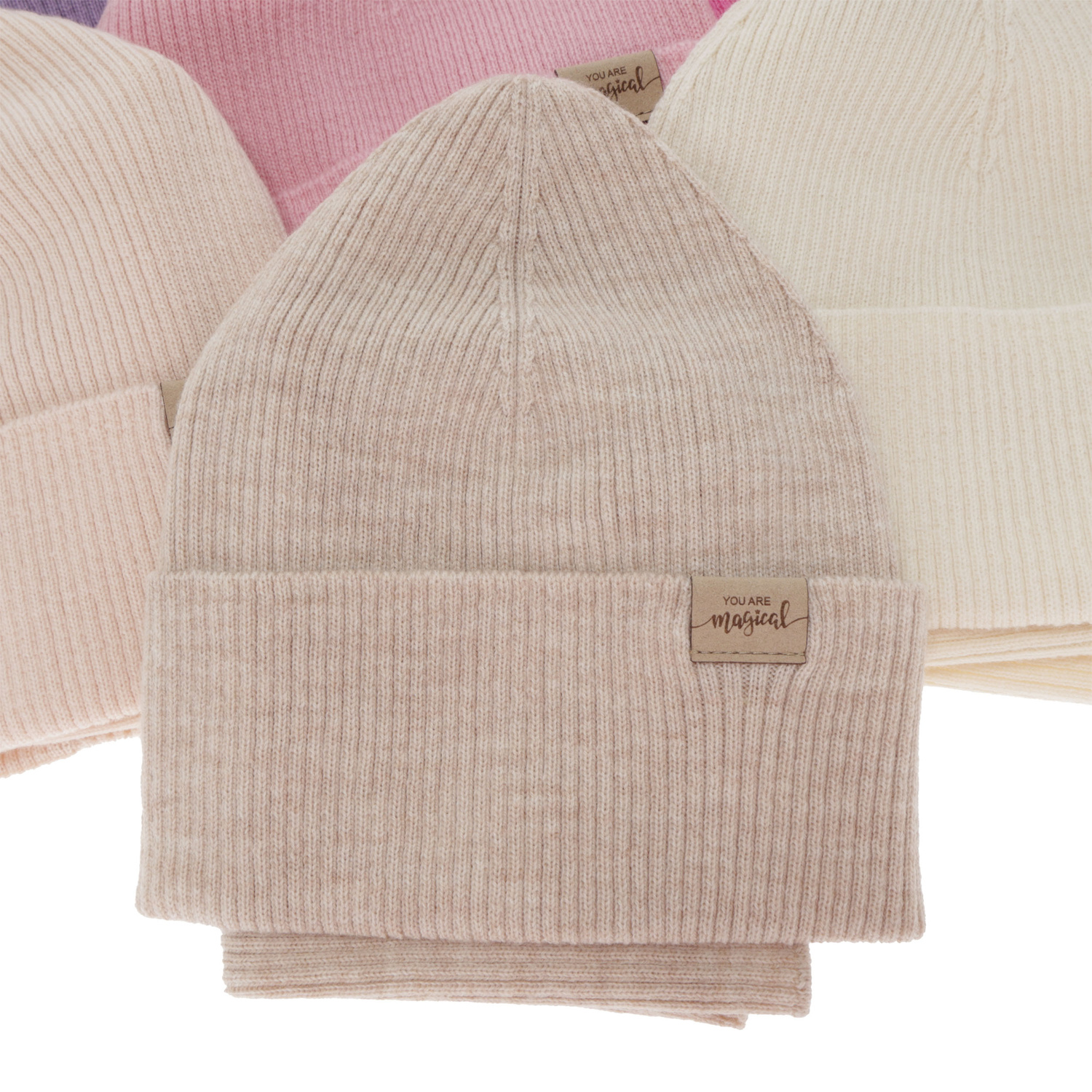 Czapka i komin dla dziewczynki jesienny, wiosenny komplet, beżowy, 100% wełniany merino Magenta
