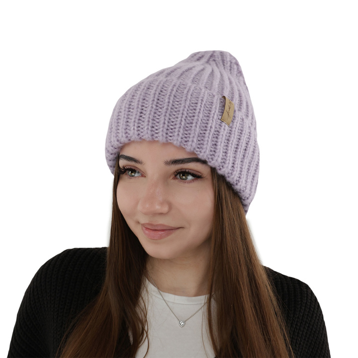 Czapka zimowa damska, szara, z wełną merino Caro
