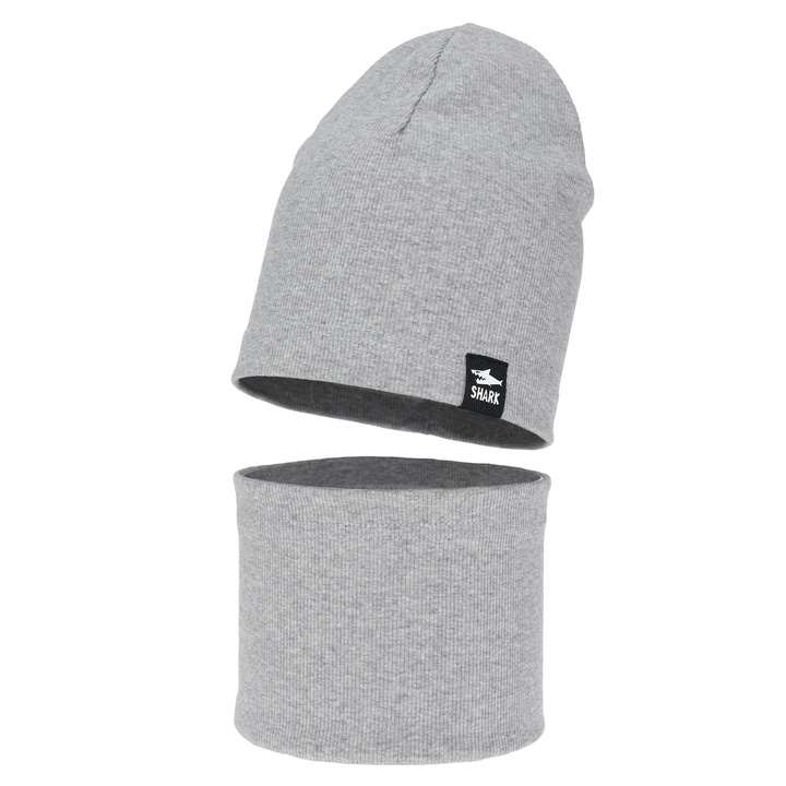 Czapka i komin dla chłopca, jesienny, wiosenny komplet, szary Rumel