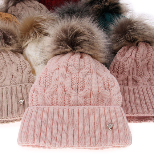 Czapka zimowa damska, bordowa, z pomponem Laona