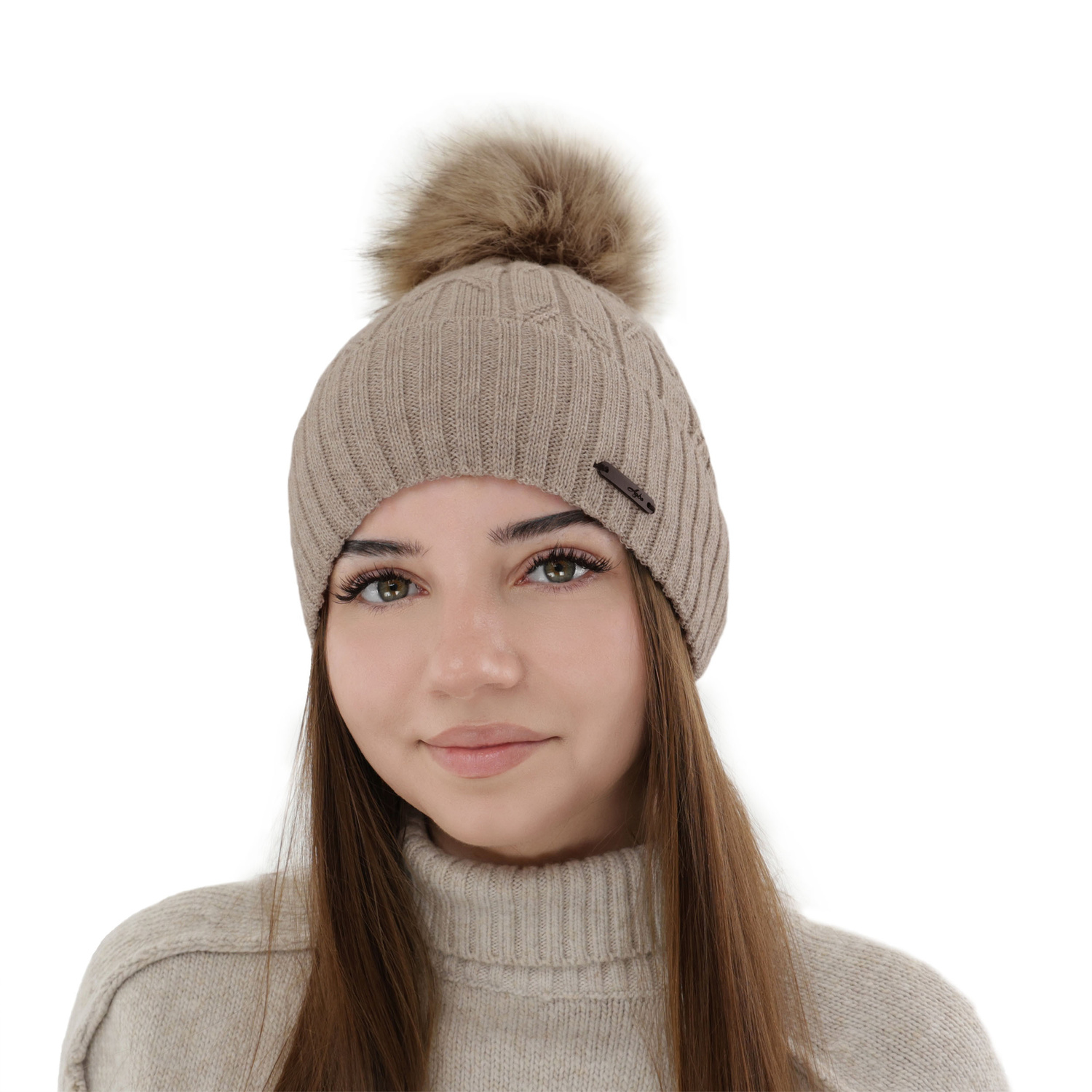 Czapka zimowa damska, camel, z wełną merino Talaria