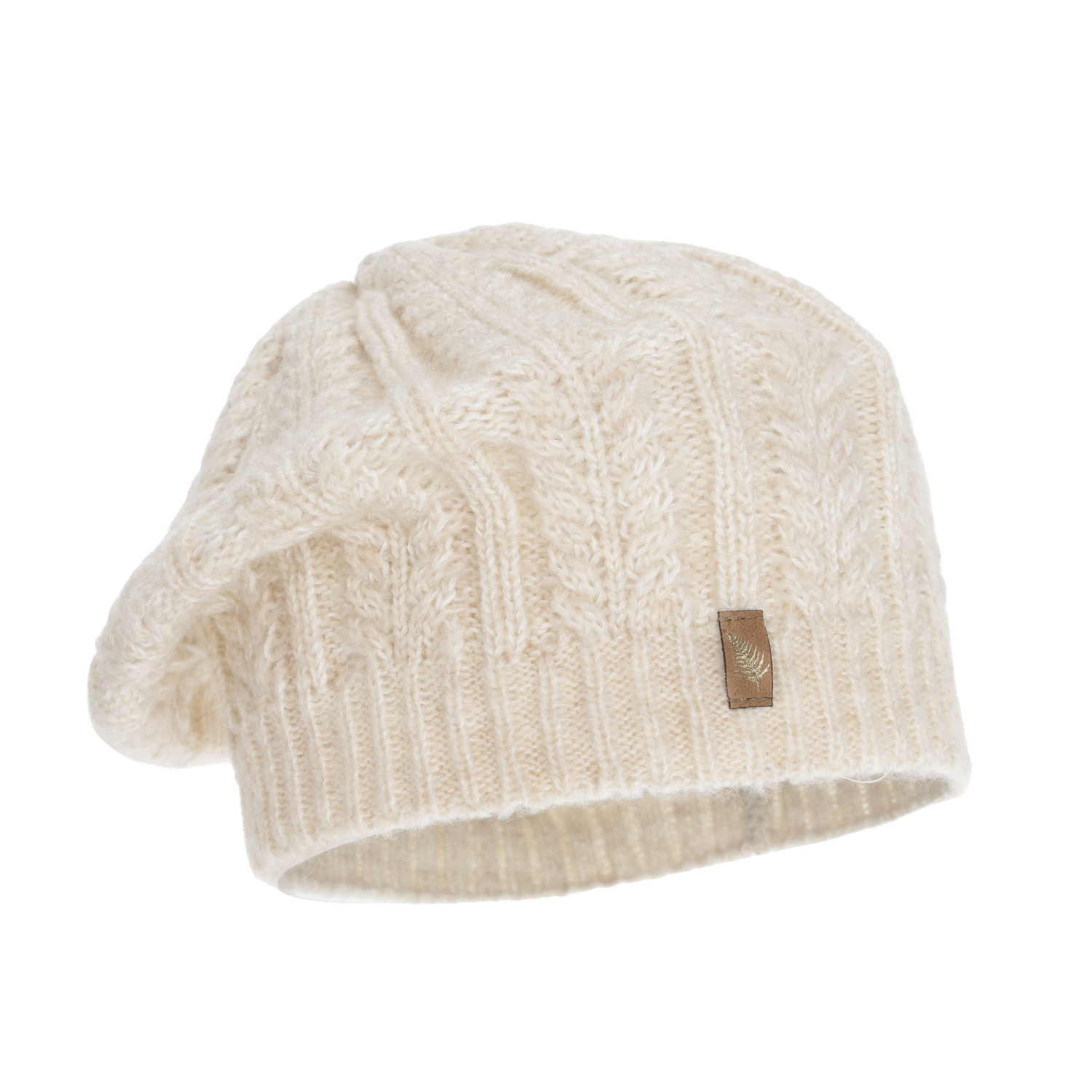 Beret damski zimowy, jasnobeżowy, z wełną merino Senja