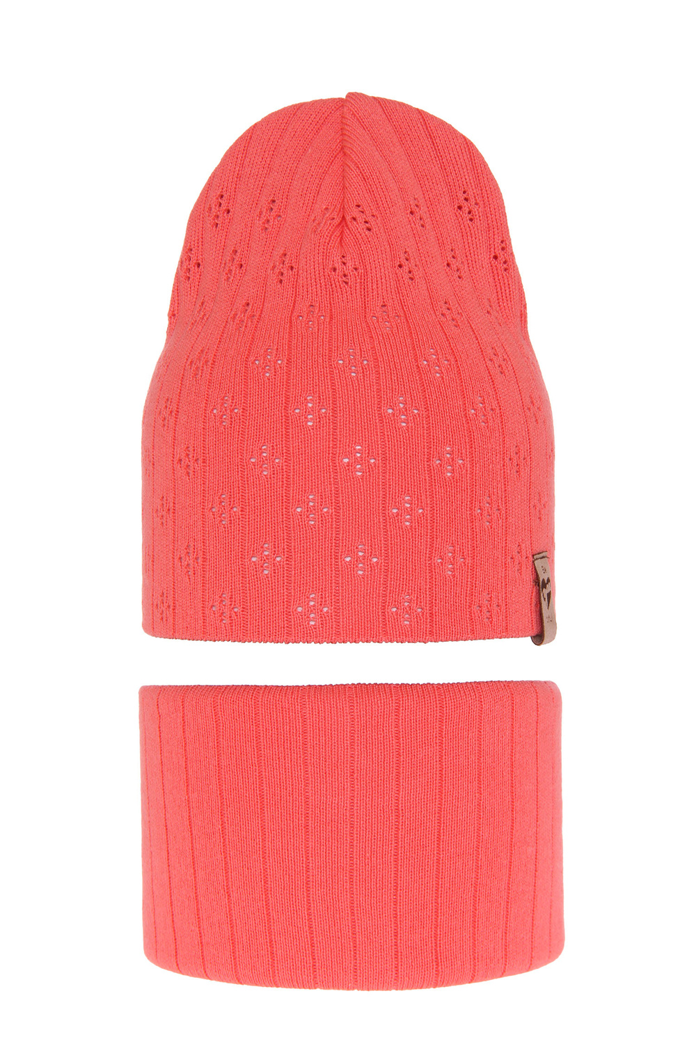 Czapka i komin dla dziewczynki jesienny, wiosenny komplet, z bawełną, koralowy Felicity