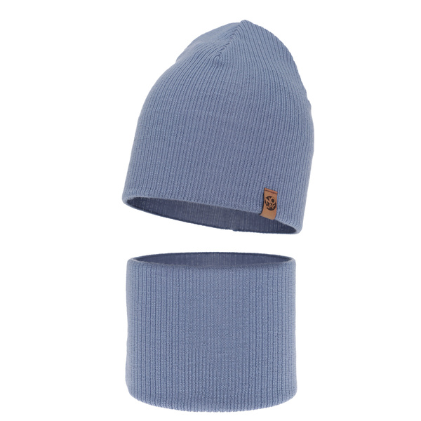 Czapka i komin dla chłopca jesienny, wiosenny komplet, jasnoniebieski, 100% wełniany merino Richi