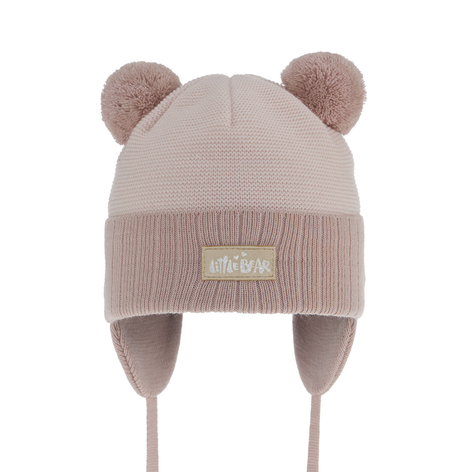 Czapka jesienna, wiosenna dla dziewczynki, różowa, z dwoma pomponami, wiązana Karotka