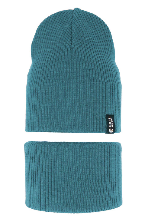 Czapka i komin dla chłopca jesienny, wiosenny komplet, z bawełną, niebieski Tunis