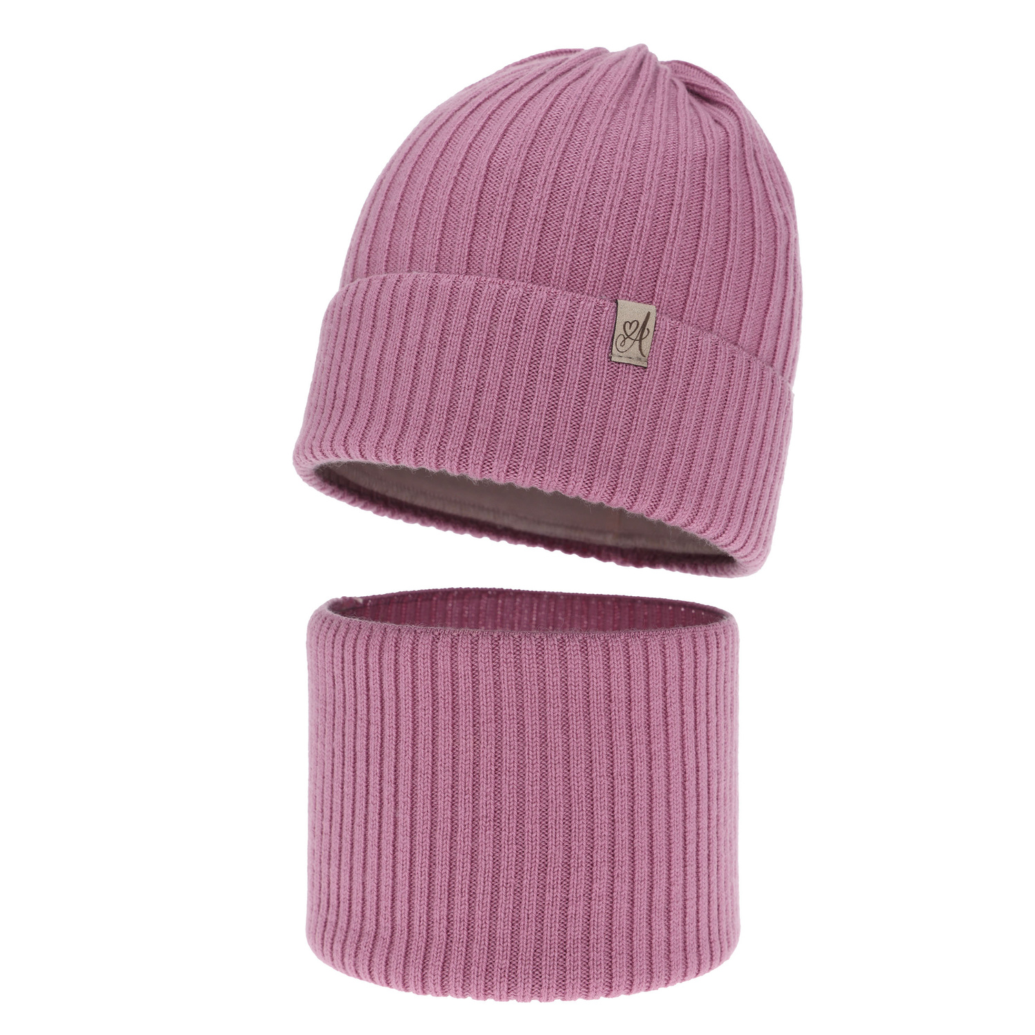 Czapka i komin dla dziewczynki, zimowy komplet, fioletowy, 100% wełniany merino, Patricia