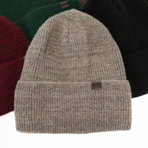 Czapka zimowa męska, khaki, z wełną merino, Korins