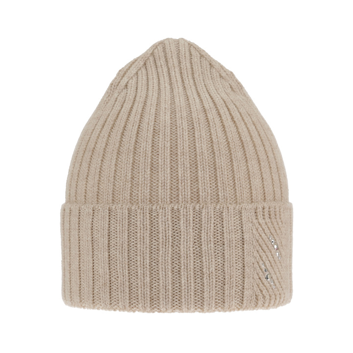 Czapka zimowa damska, beżowa, 100% wełniana merino Ariga
