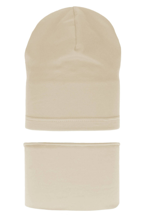 Czapka i komin dla dziewczynki jesienny, wiosenny komplet, beżowy, bawełniany Hazelka