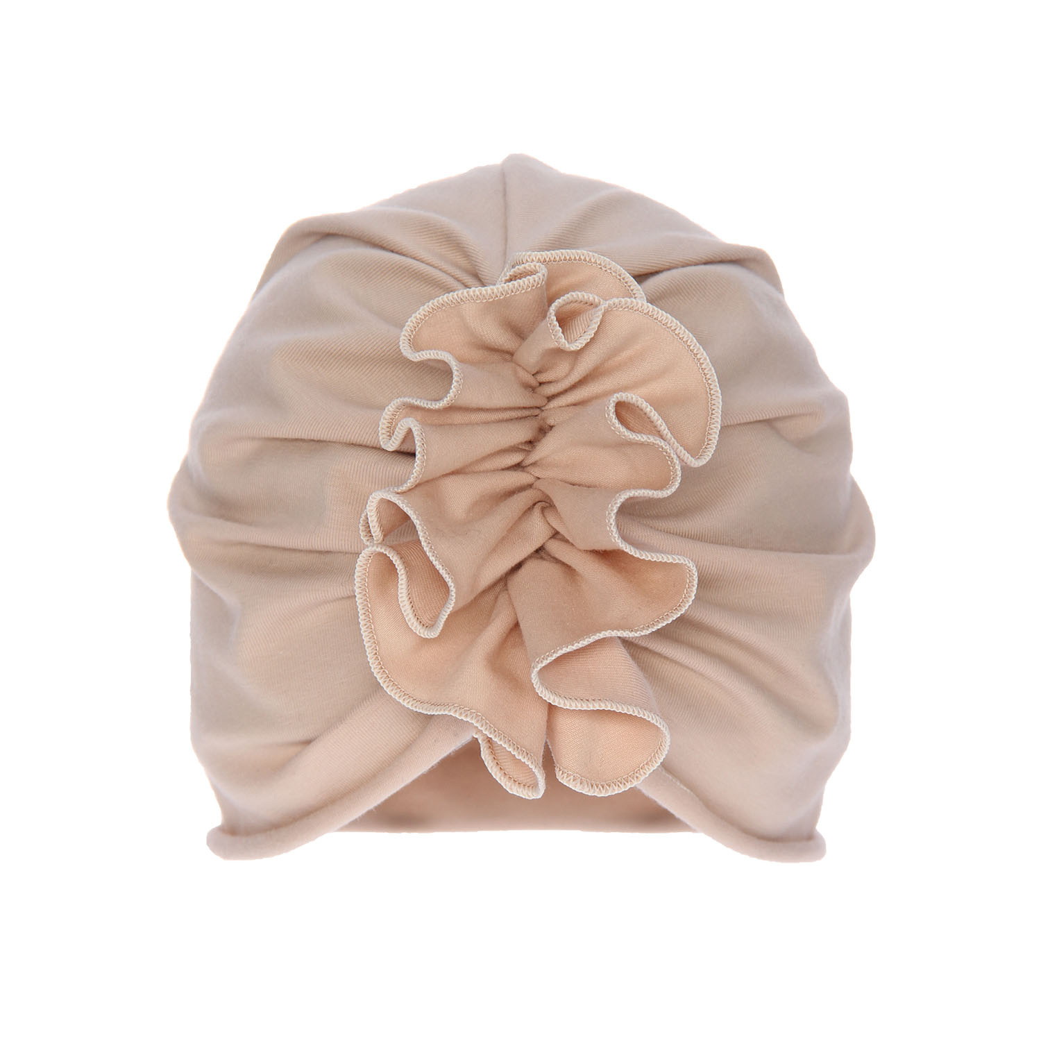 Czapka bawełniana dla dziewczynki jesienna, wiosenna, beżowa, z ozdobnym marszczeniem, Werka