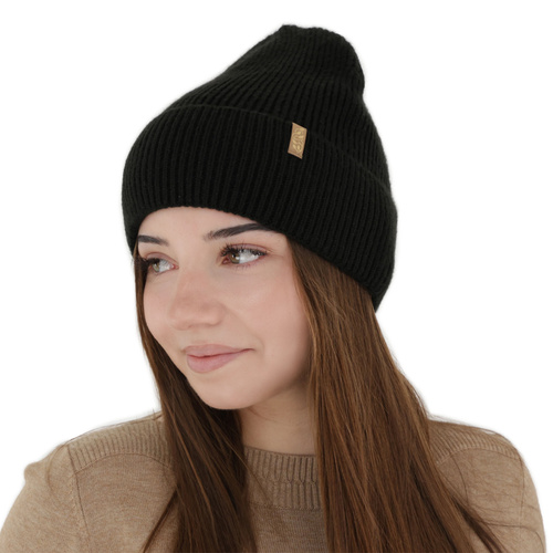 Czapka zimowa damska, czarna, z wełną merino Tahoe