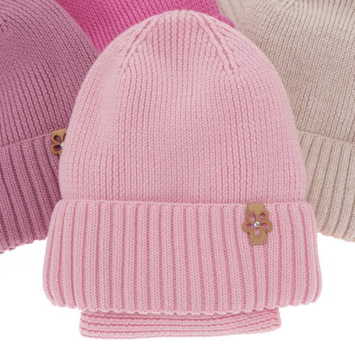 Czapka i komin dla dziewczynki zimowy komplet, fioletowy, 100% wełniany merino Nelita