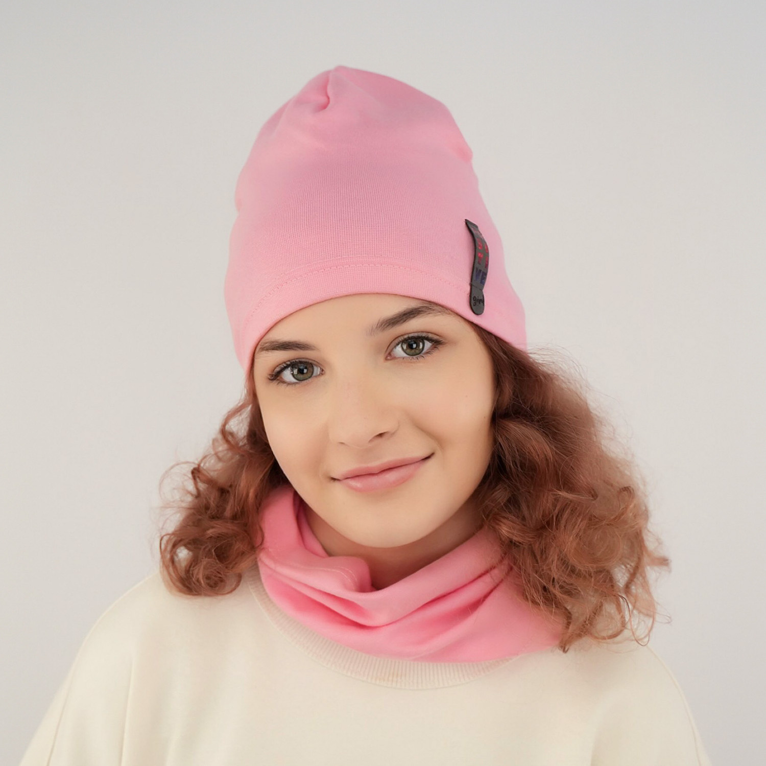 Czapka i komin dla dziewczynki jesienny, wiosenny komplet, czarny, bawełniany Flores