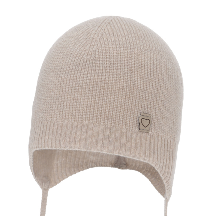 Czapka jesienna, wiosenna dla dziewczynki, beżowa, wełna merino z kaszmirem, wiązana Orida