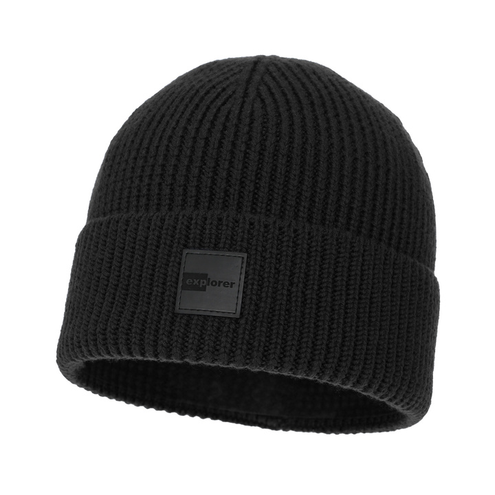 Czapka zimowa męska czarny 100% wełniana merino Iron
