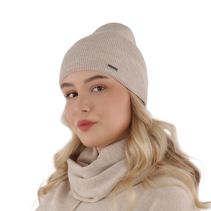 Czapka i szalik damski zimowy komplet, wrzosowy, 100% wełniana merino Melpomena