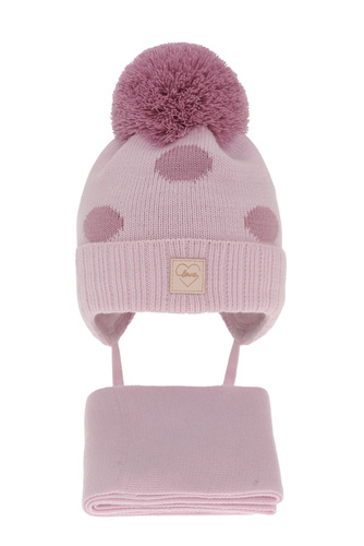 Czapka i szalik dla dziewczynki zimowy komplet, liliowy, wiązany Agostina
