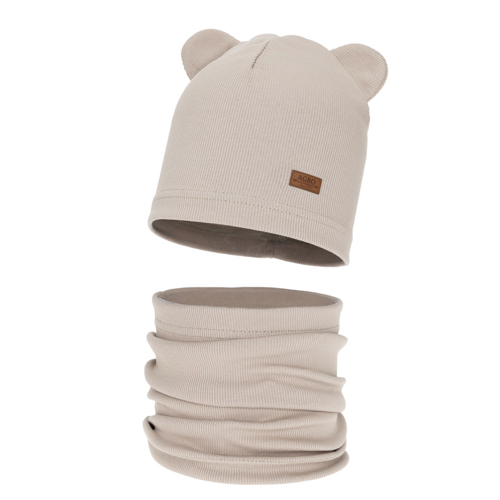 Czapka i komin dla chłopca, jesienny, wiosenny komplet, bawełniany, beżowy Gregory