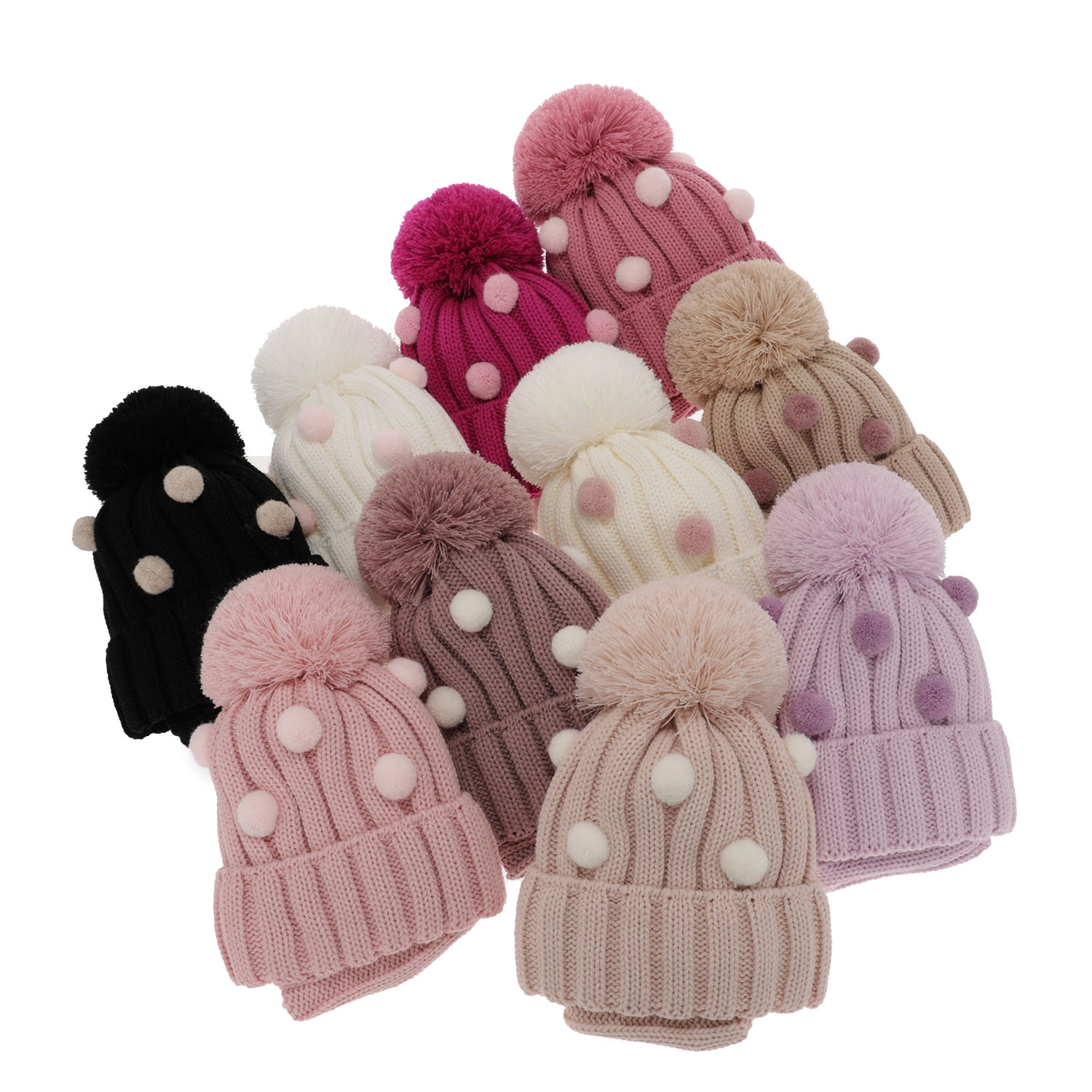 Czapka i komin dla dziewczynki zimowy komplet, kremowy, z pomponem Hekate