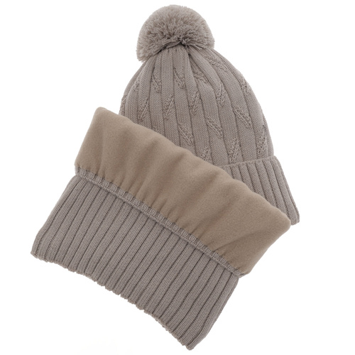 Czapka i komin dla chłopca zimowy komplet, camel, z pomponem, wełniany merino Talar