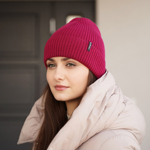 Czapka zimowa damska, brązowa, 100% wełniana merino Megan