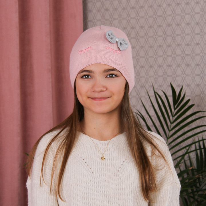 Czapka dla dziewczynki jesienna, różowa, elegancka Serena