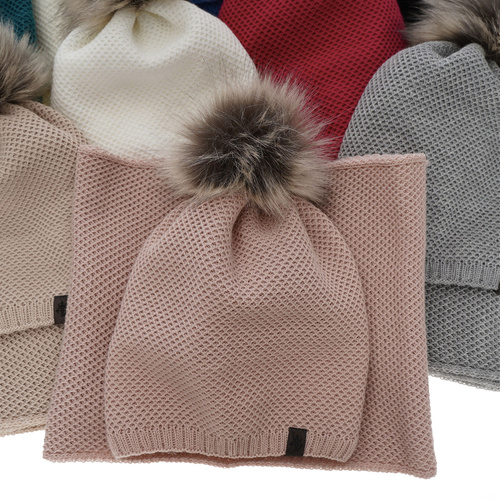 Czapka i komin damski zimowy komplet, szmaragdowy, z pomponem Kaliana