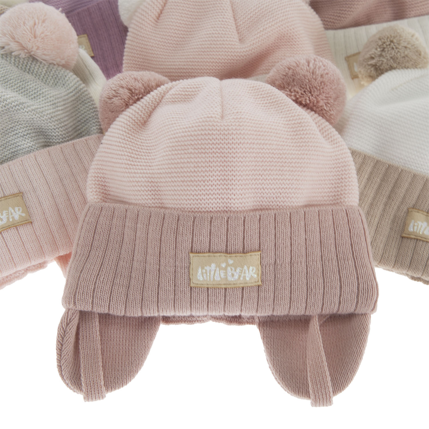 Czapka jesienna, wiosenna dla dziewczynki, różowa, z dwoma pomponami, wiązana Karotka