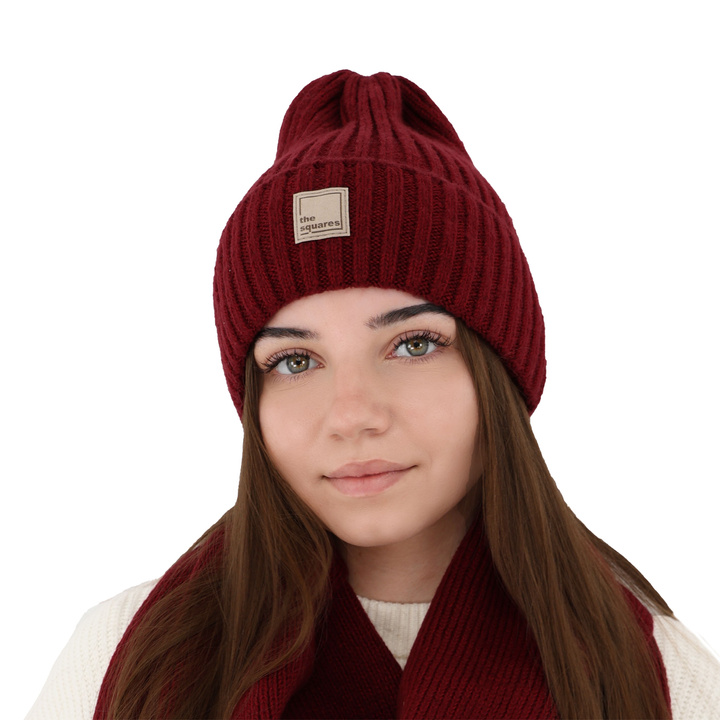 Czapka zimowa damska, bordowa, z wełny merino, Benedetta