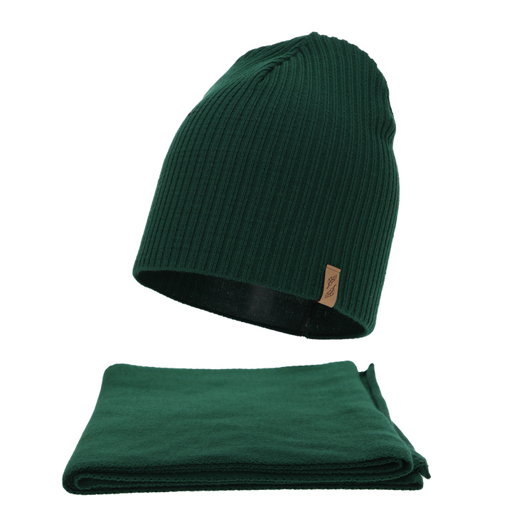 Czapka i szalik damski, zimowy komplet, zielony, Fena