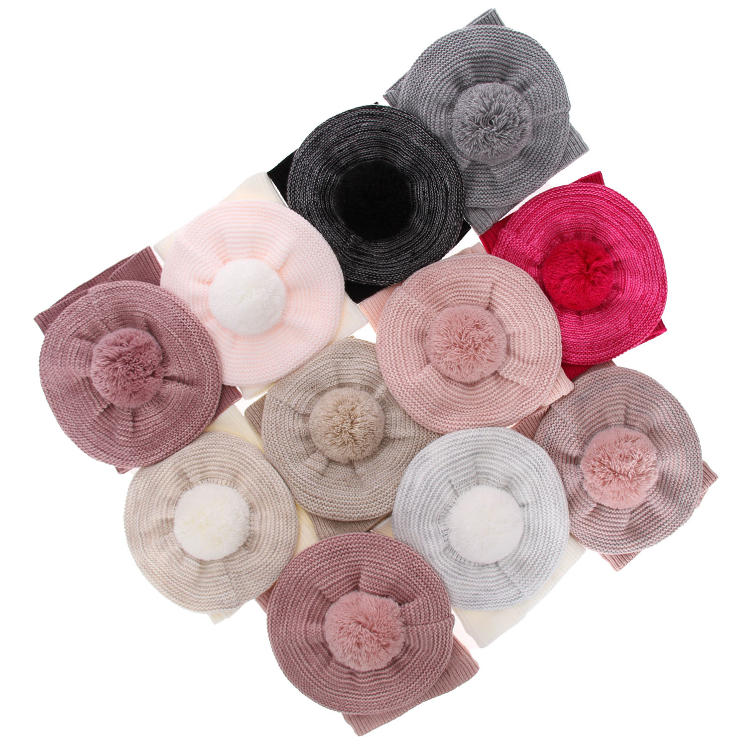 Beret i komin dla dziewczynki zimowy komplet, wrzosowy, z pomponem Lira