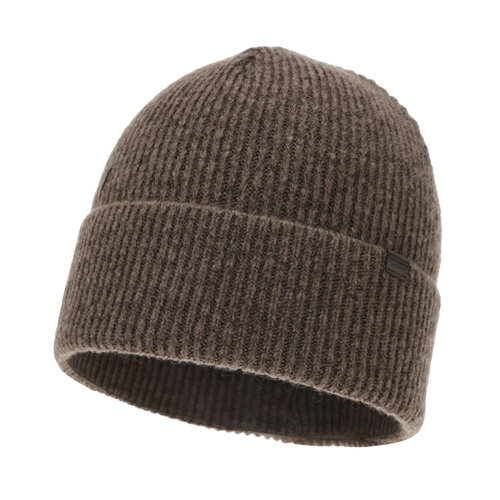 Czapka zimowa męska, brązowa, z wełną merino, Korins
