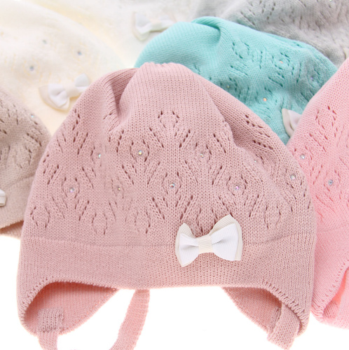 Czapka jesienna, wiosenna dla dziewczynki, beżowa, wiązana Slawia