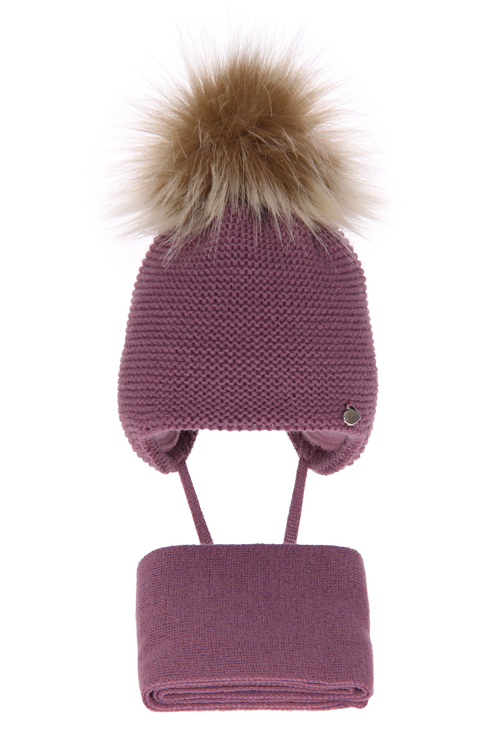 Czapka i szalik dla dziewczynki zimowy komplet, fioletowy, z pomponem Aimi