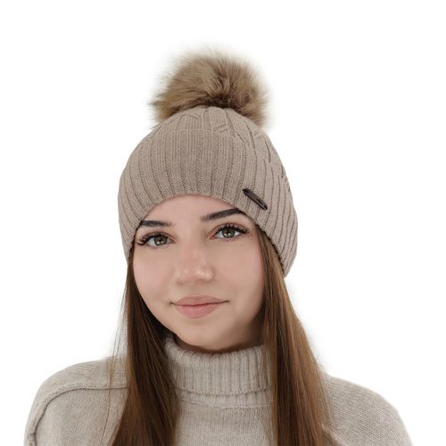 Czapka zimowa damska, camel, z wełną merino Talaria