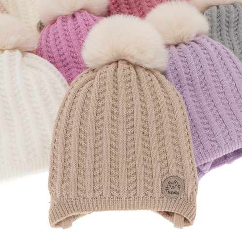 Czapka i komin dla dziewczynki zimowy komplet, czarny, z pomponem Kenta