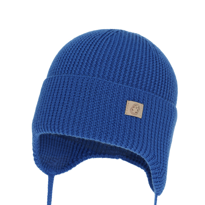 Czapka jesienna, wiosenna dla chłopca, 100% wełniana merino, wiązana, niebieska Bakadi
