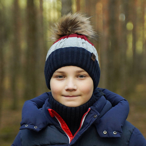 Czapka i komin dla chłopca zimowy komplet, zielony, z pomponem Karmel