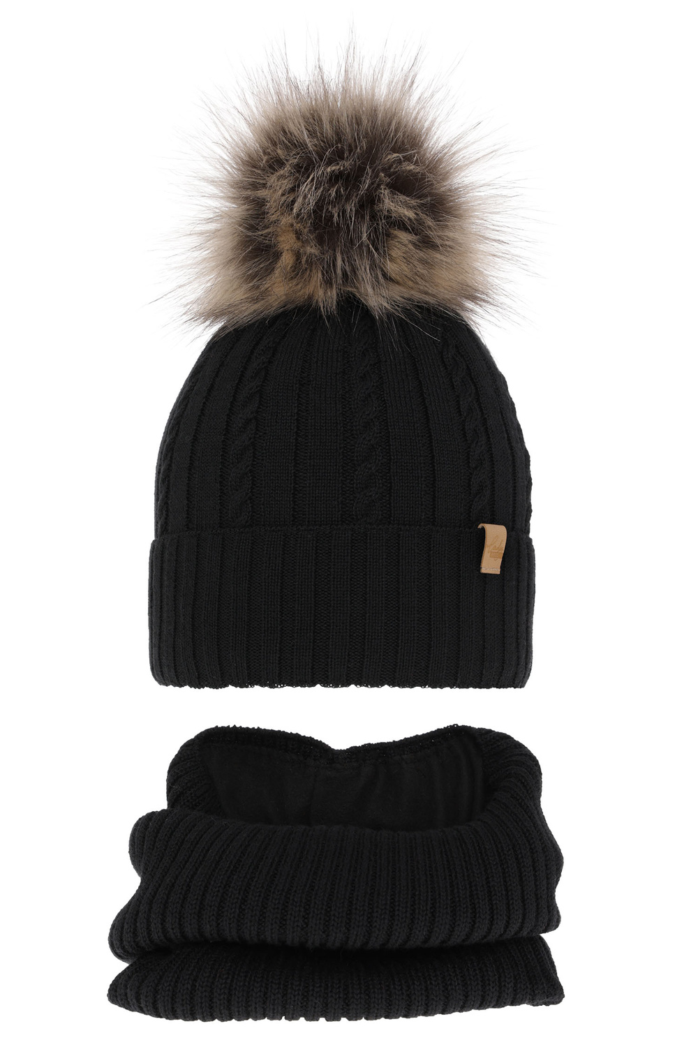 Czapka i komin dla dziewczynki zimowy komplet, czarny, wełniany merino Mirabel