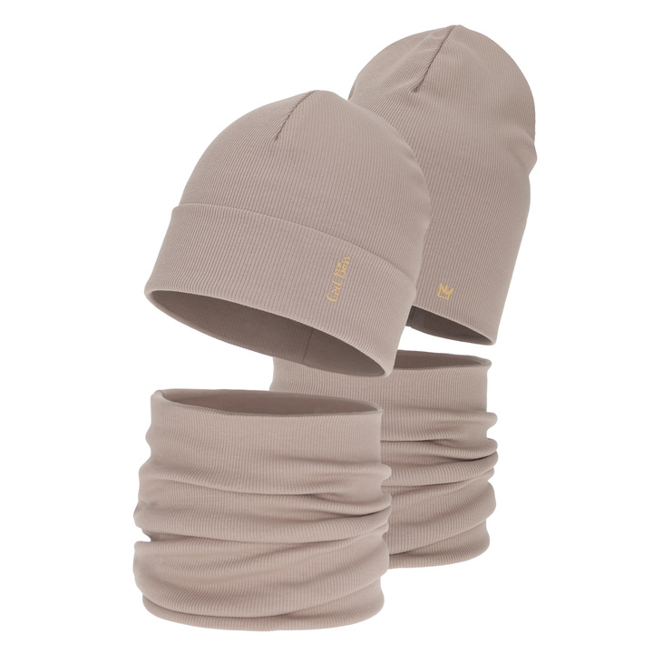 Czapka i komin dla dziewczynki jesienny, wiosenny komplet, bawełniany, beżowy Carina