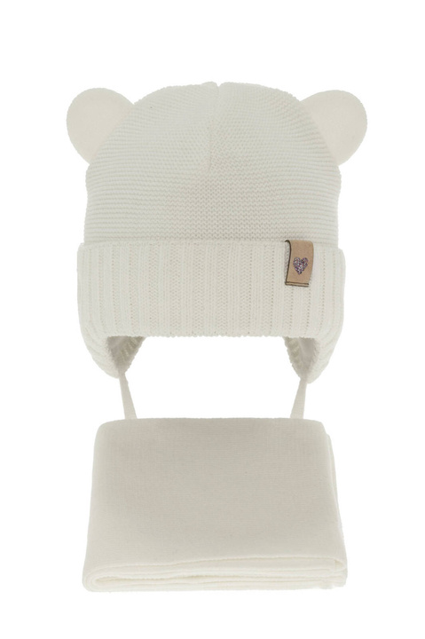 Czapka i szalik dla dziewczynki zimowy komplet, kremowy Alice