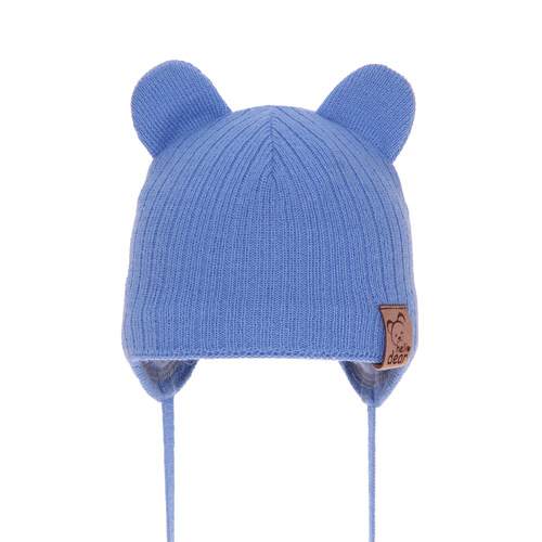 Czapka jesienna, wiosenna dla chłopca, niebieska, wiązana Gomit
