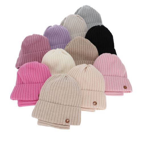 Czapka i komin dla dziewczynki zimowy komplet, różowy, 100% wełniany merino, podszyty bawełną Vanira