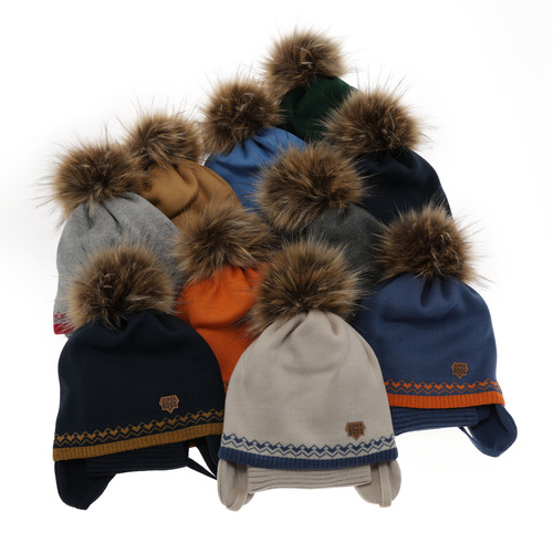 Czapka i komin dla chłopca zimowy komplet, pomarańczowy, z pomponem, wiązany Elpis